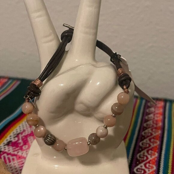 Peyote Bird Free Spirit Genuine Stone & Sterling Silver Bracelet With Leather Co - Picture 1 of 7